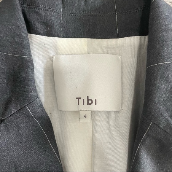 Tibi Gray Linen Blend Pinstripe Double Breasted Blazer Elbow Cutouts - Picture 3 of 10